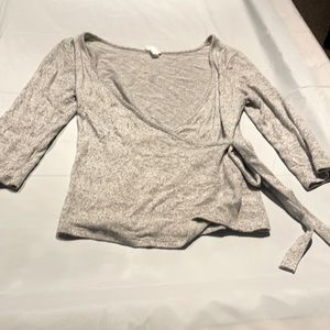 Soft crop sleeve ballet wrap sweater